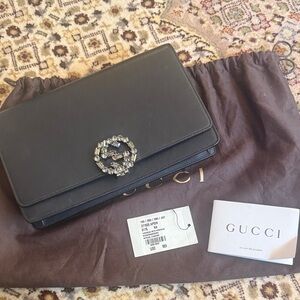 Gucci Black Clutch with Crystal Accent